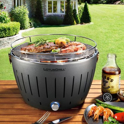 Faszén asztali grill, szürke, LotusGrill