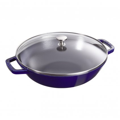 Wok 30 cm, üvegfedővel, sötétkék, Staub