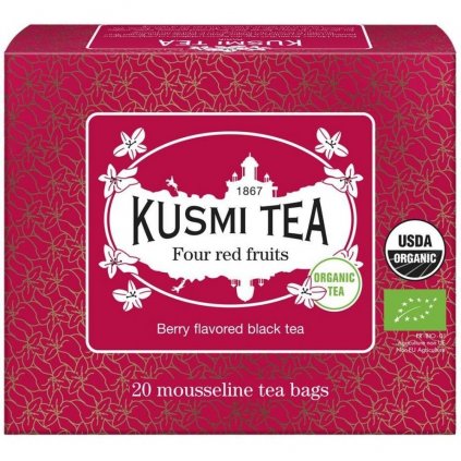 Fekete tea NÉGY VÖRÖS GYÜMÖLCCSEL, 20 muszlin teafilter, Kusmi Tea