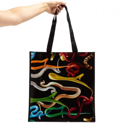 Bevásárlótáska TOILETPAPER SNAKES 42 cm, fekete, Seletti