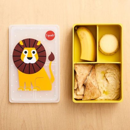 Gyerek uzsonnás doboz LION 20 cm, sárga, 3 Sprouts
