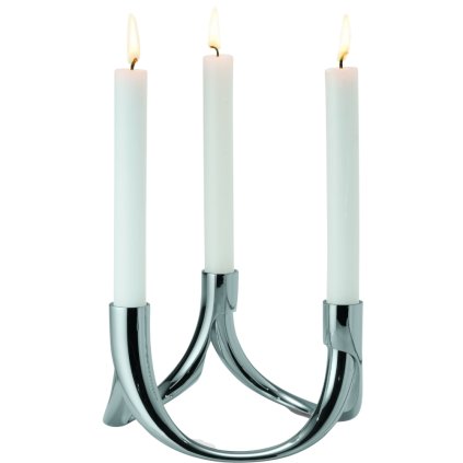 Dinner candle holder BOW 8 cm, for 3 candles, silver, Philippi 