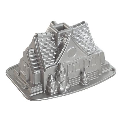 Bundt pan GINGERBREAD HOUSE, silver, Nordic Ware