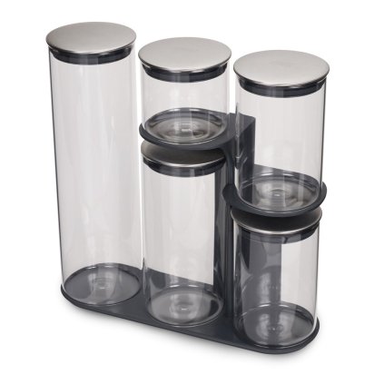Kitchen storage jars in a set 100 COLLECTION, 5 pcs + stand, Joseph Joseph