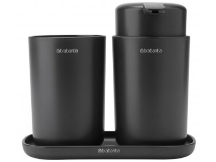 Liquid soap dispenser and toothbrush cup in a set, grey, Brabantia