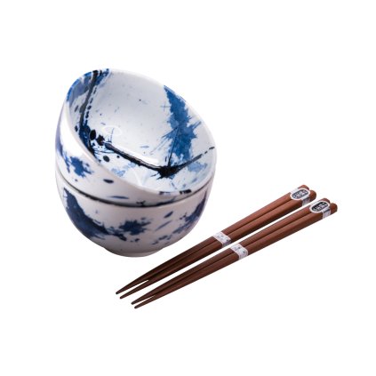 Dining bowl BLUE & WHITE 350 ml, set of 2 pcs, with chopsticks, MIJ