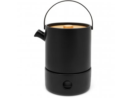Tea infuser teapot UMEA 1,2 l, with warmer, black, ceramics, Bredemeijer