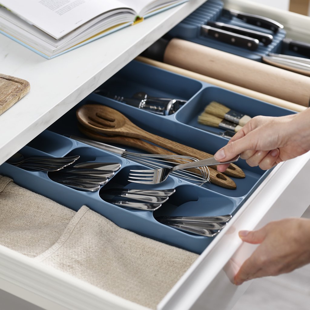 Cutlery tray DRAWERSTORE COMPACT, blue, Joseph Joseph