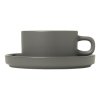 Tea cup with saucer PILAR set of 2 pcs, 200 ml, dark grey, ceramic, Blomus