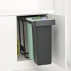 Built-in waste bin SORT & GO 2x 30 l, dark grey / jade green, plast, Brabantia