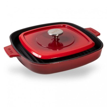 Bistecchiera IND 28 cm, con coperchio, rosso, ferro, Woll