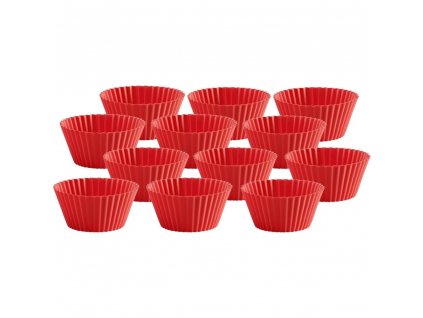 Teglia per muffin singoli, set di 12 pz, 75 ml, silicone, rossa, Lékué