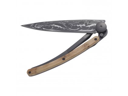 Coltello tascabile TATOO OCEAN WAVE 37 g, nero, legno di ginepro, deejo