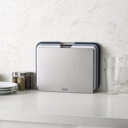 Pjaustymo lentelių NEST3 L 60147, 3 vnt. rinkinys, su stovu, pilkos spalvos, plastikas, Joseph Joseph