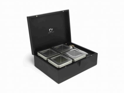 Arbatžolių laikymo dėžutė, 4 skardinės, su arbatos matavimo šaukšteliu, juodos spalvos, Bredemeijer