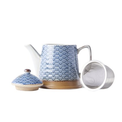 Arbatinukas su arbatžolių sieteliu INDIGO WAVE DESIGN 400 ml, mėlyna, keramika, MIJ