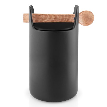 Virtuvinis produktų laikymo stiklainis 20 cm, su mediniu šaukštu, juodas, Eva Solo