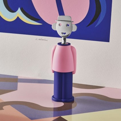 Kamščiatraukis su sparneliais ALESSANDRO M., rožinis ir tamsiai mėlynas, Alessi