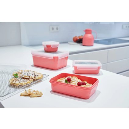 Virtuvinis laikymo stiklainis MASTER SEAL COLOUR EDITION N1030910 , 4 vnt. rinkinys, koralas raudona, plastikas, Tefal