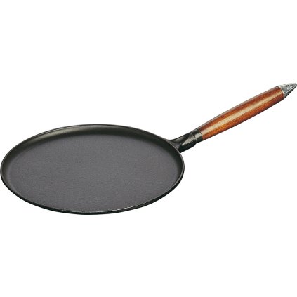 Krepinių blynų keptuvė 28 cm, su lietinių apvertimo įrankiu ir paskleidėju, su medine rankena, ketaus, Staub