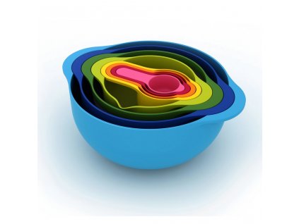 Virtuvinių dubenėlių rinkinys NEST DUO, 8 vnt., su matavimo puodeliu, sudedami vienas į kitą, spalvoti, Joseph Joseph