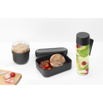 Priešpiečių dėžutės, priešpiečių stiklainio ir vandens butelio komplektas MAKE & TAKE tamsiai pilkas, Brabantia