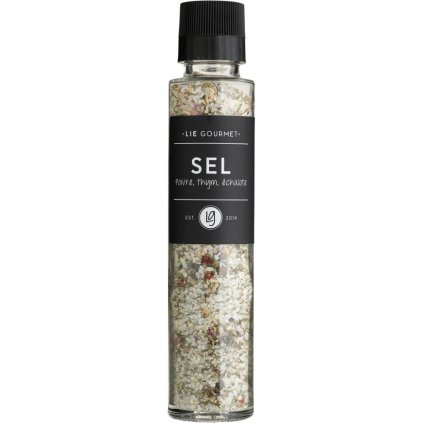 
                    
                          Druska su pipirais, čiobreliais ir šalotų svogūnais 190 g, su malūnėliu, Lie Gourmet                    
                