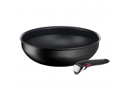 Wok keptuvė INGENIO ECO RESIST L3979302 26 cm, su nuimama rankena, juodos splavos, aliuminis, Tefal