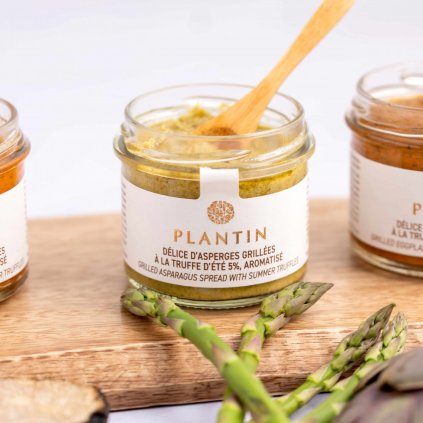 Triufelių užtepėlė 100 g, ant grotelių kepti šparagai, PLANTIN