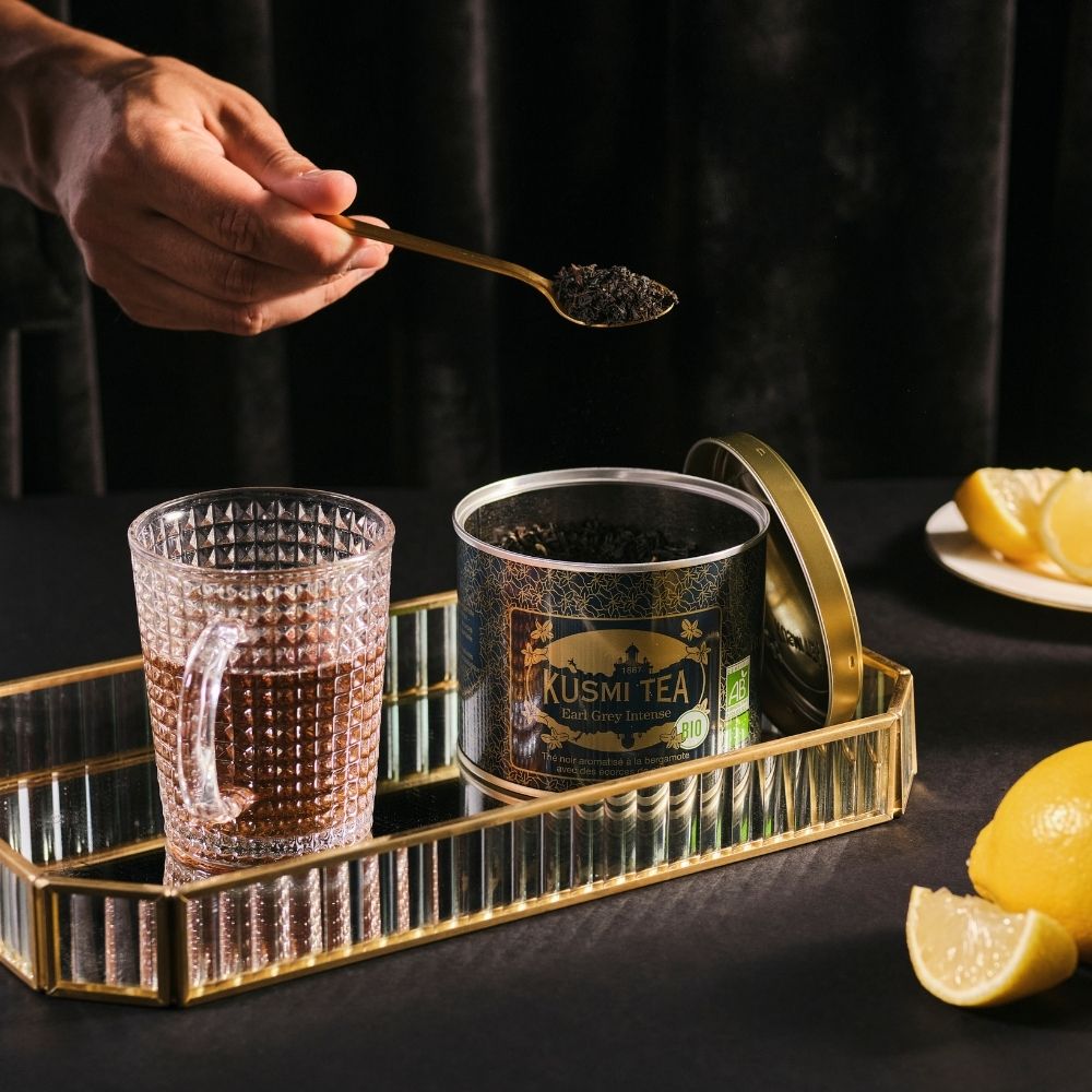 Juodoji arbata EARL GREY INTENSE, 100 g birių lapų arbatos skardinė, Kusmi Tea