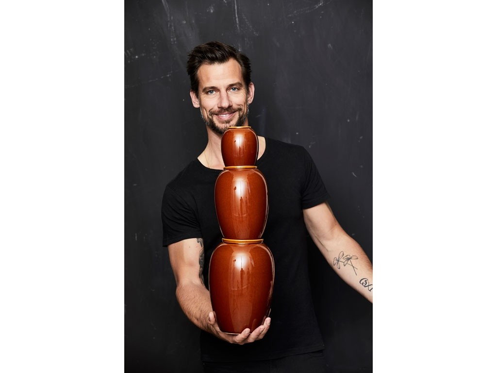 Vaza 25 cm, gintaro spalva, keramika, Bitz