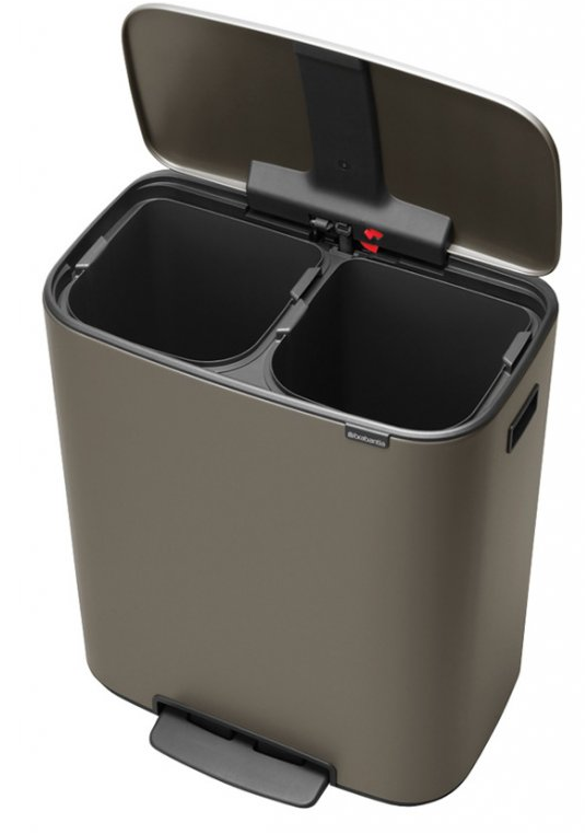 Šiukšliadėžė su pedalu BO 2 x 30 l, platina, Brabantia