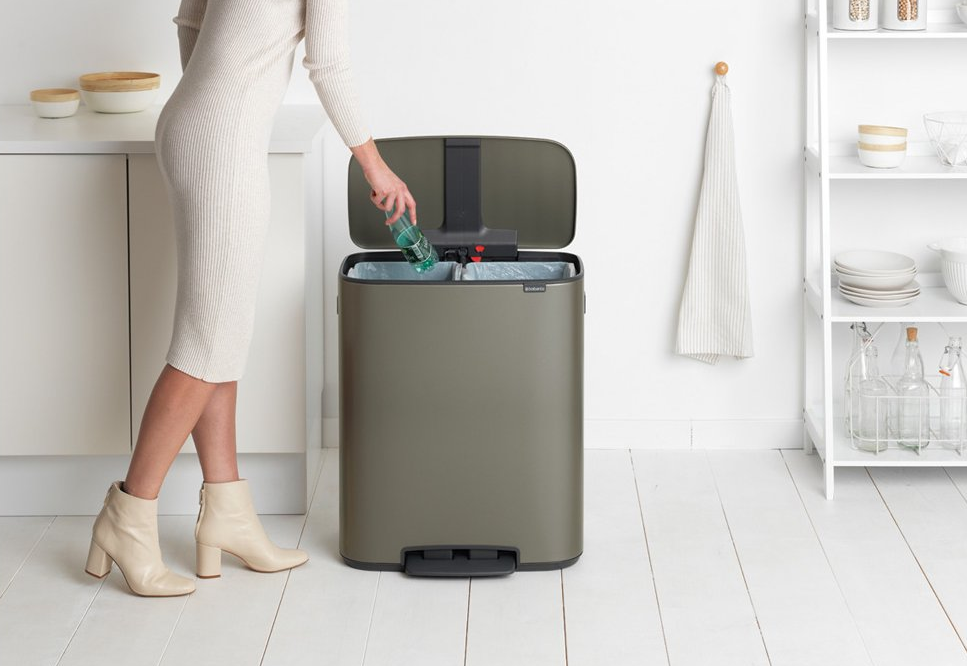 Šiukšliadėžė su pedalu BO 2 x 30 l, platina, Brabantia