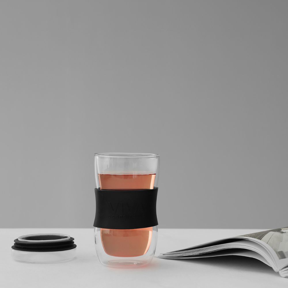 Kelioninis puodelis MINIMA 450 ml, juodos spalvos, stiklas, Viva Scandinavia