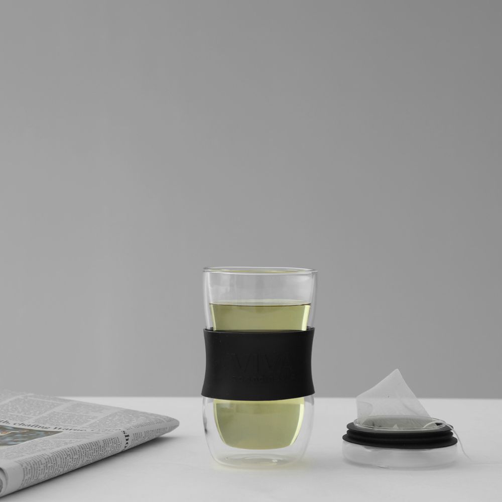 Kelioninis puodelis MINIMA 450 ml, juodos spalvos, stiklas, Viva Scandinavia