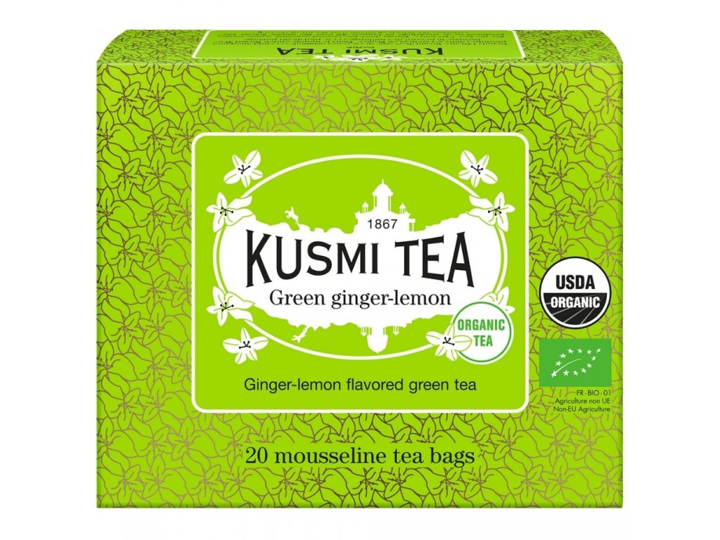 Ingvera citrona zaļā tēja, 20 muslīna tējas maisiņi, Kusmi Tea