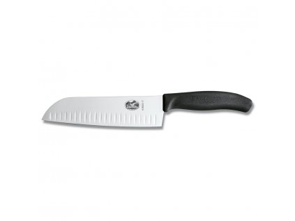 Santoku knife 17 cm, with oval grooves, black, Victorinox