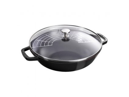 Wok 30 cm, met glazen deksel, zwart, Staub