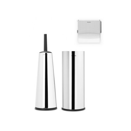 Toiletborstel met houder, wc-rolhouder en reserverolstandaard (set) RENEW, glanzend staal, Brabantia