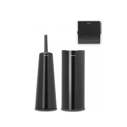 Toiletborstel met houder, wc-rolhouder en reserverolstandaard (set) RENEW, zwart, Brabantia