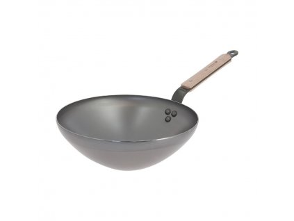 Wok MINERAL B 28 cm, houten handvat, staal, de Buyer