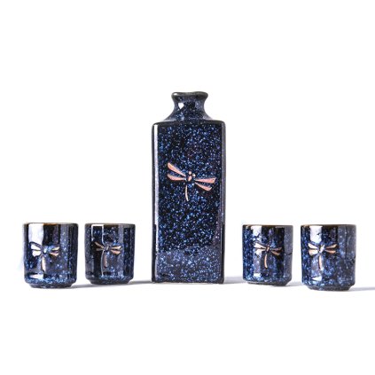 Sake-set DRAGONFLY, 5-delig, blauw, MIJ
