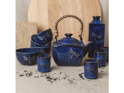 Sake-set DRAGONFLY, 5-delig, blauw, MIJ