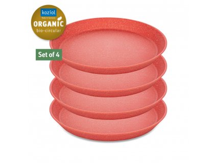 Plastic bord CONNECT, set van 4 stuks, 20,5 cm, koraalrood, Koziol