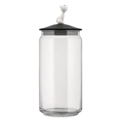 Voorraadbus voor kattenvoer MIOJAR 1,5 l, zwart, glas, Alessi