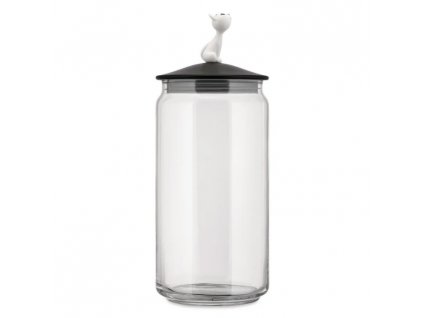 Voorraadbus voor kattenvoer MIOJAR 1,5 l, zwart, glas, Alessi