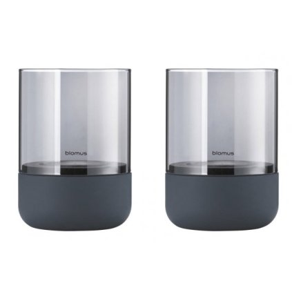 Theelichthouder CALMA 9 cm, set van 2 stuks, rook, beton, Blomus