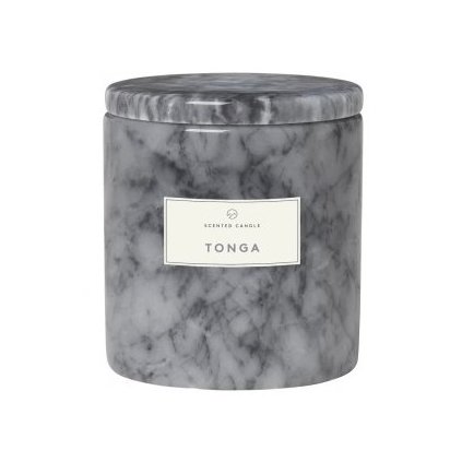 Geurkaars FRABLE TONGA,  ⌀ 8 cm, marmeren potje met deksel grijs, Blomus