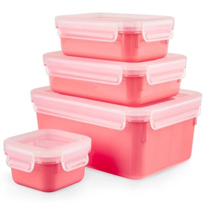 Voedselbewaardoos MASTER SEAL COLOUR EDITION N1030910 , set van 4 stuks, koraal rood, plastic, Tefal