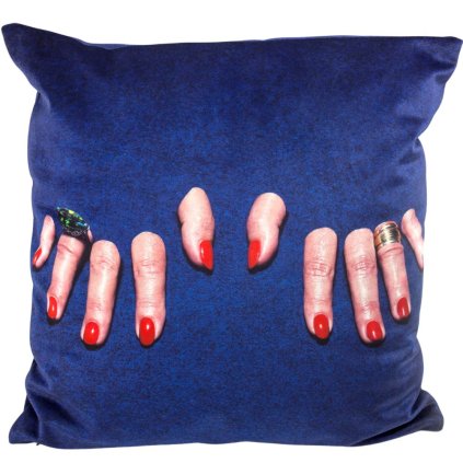 Kussentje TOILETPAPER FINGERS 50 x 50 cm, blauw, Seletti